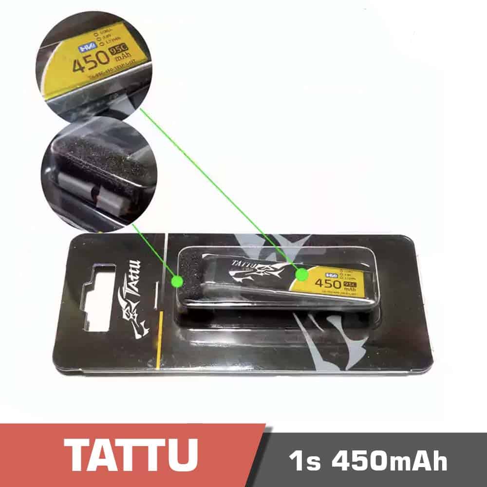 1s-450-95C-PH2.0.jpg Battery Lipo 1s 450mAh 95C Tattu PH2.0 Connector for FPV drone - Image 1
