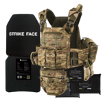 DFP MAX body armor of the 6th class. Ceramic armor plates 2.8 kg (aluminum oxide) + a set of ballistic packages 1A. Color: multicam