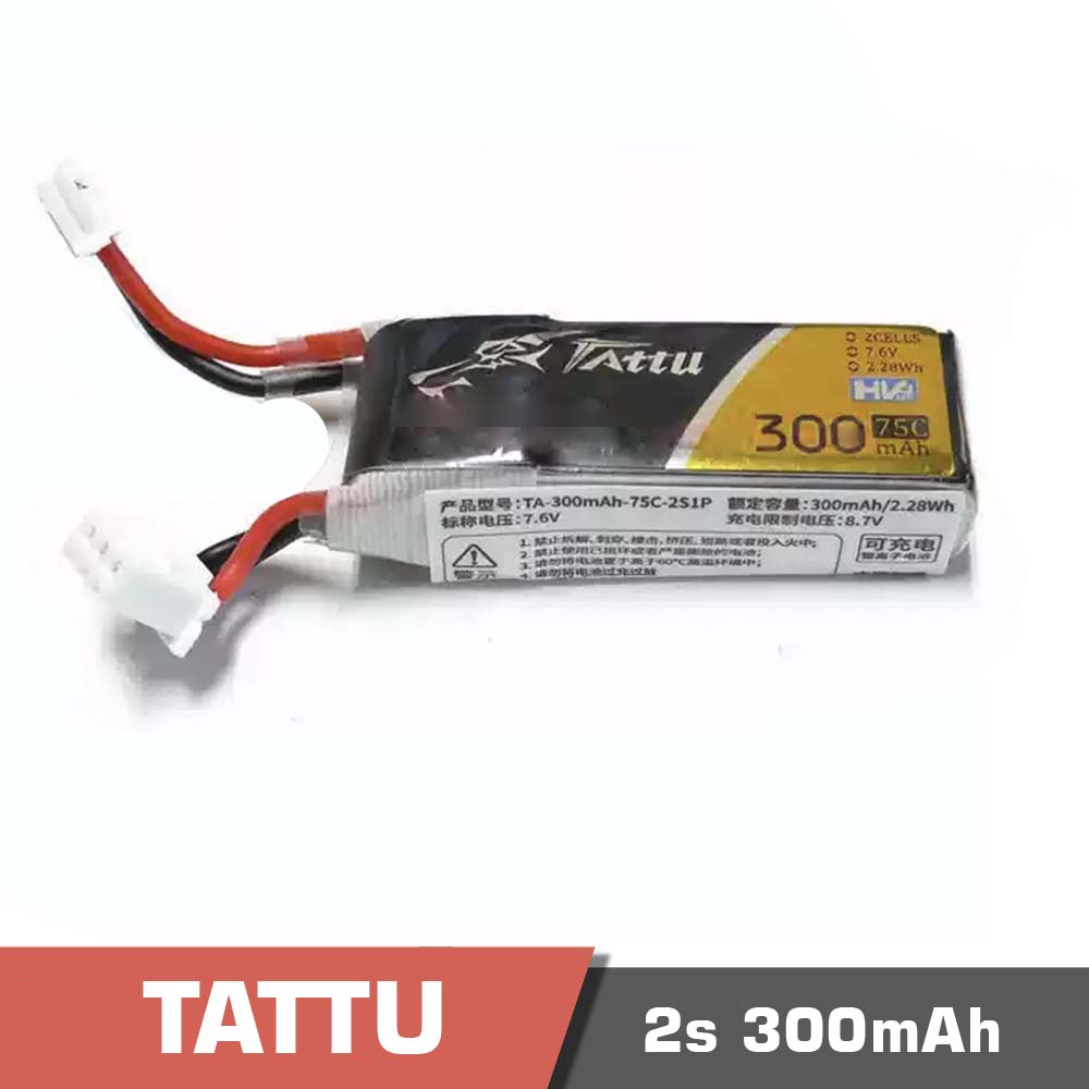 2s-300-75C-PH2.0.jpg Battery Lipo 2s 300mAh 75C Tattu PH2.0 connector for FPV drone - Image 1