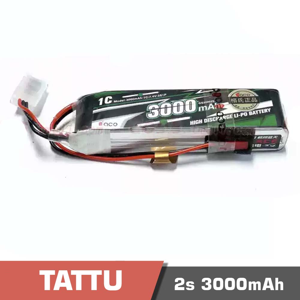 2s-3000-1C.jpg Battery Lipo 2s 3000mAh 1C Tattu with JST red interface - Image 1