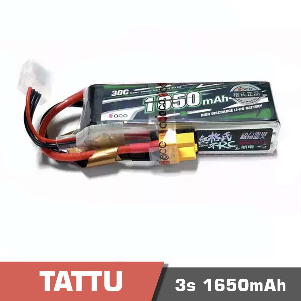 3s-1650-30C-xt60-.jpg Battery Lipo 3s 1650mAh 30C Tattu - Image 1