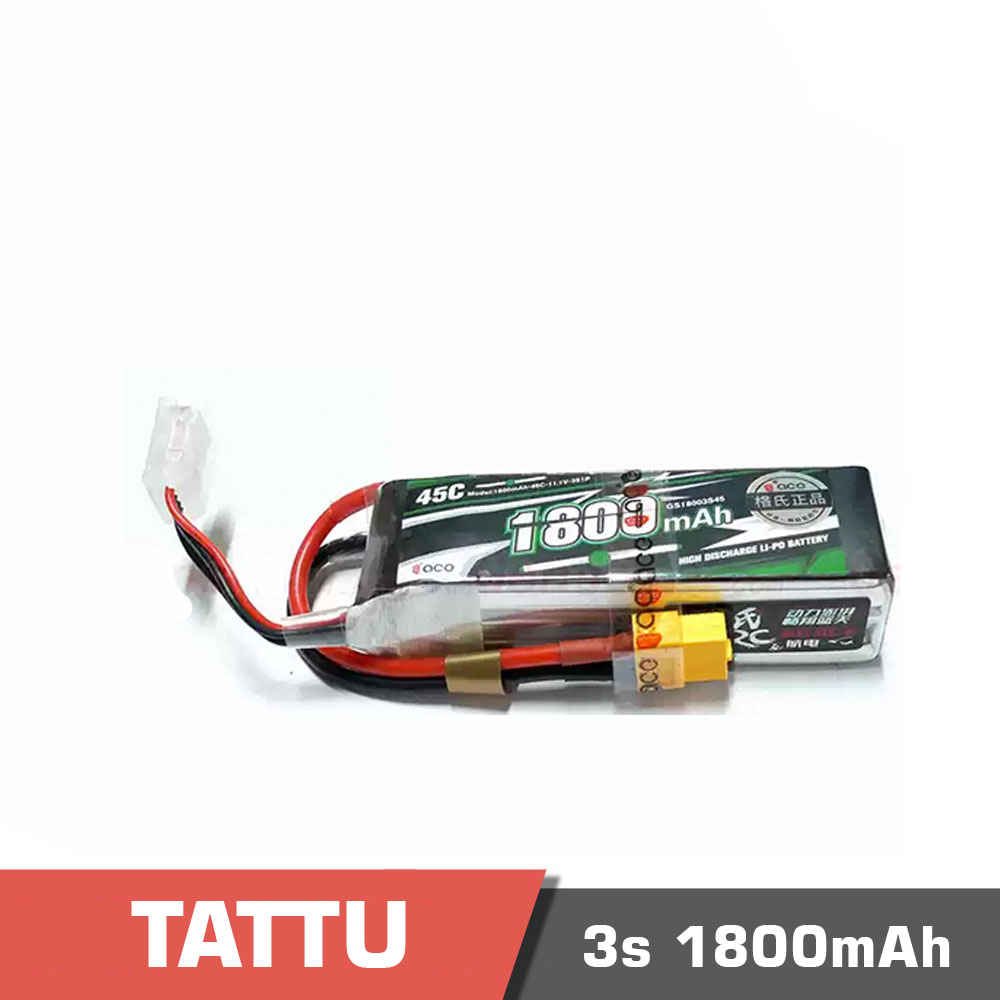 3s-1800-45C-xt60.jpg Battery Lipo 3s 1800mAh 45C Tattu - Image 1