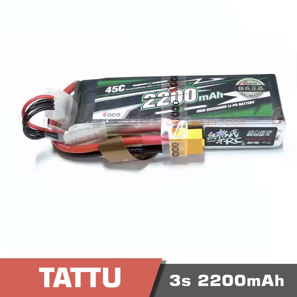 3s-220045c.jpg Battery Lipo 3s 2200mAh 45C Tattu - Image 1