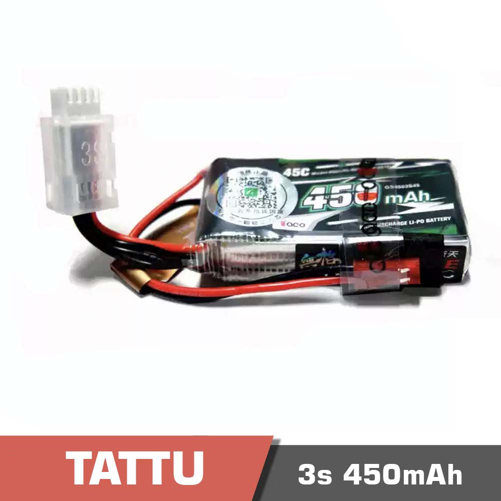 3s-450-45C.jpg Battery Lipo 3s 450mAh 45C Tattu - Image 1