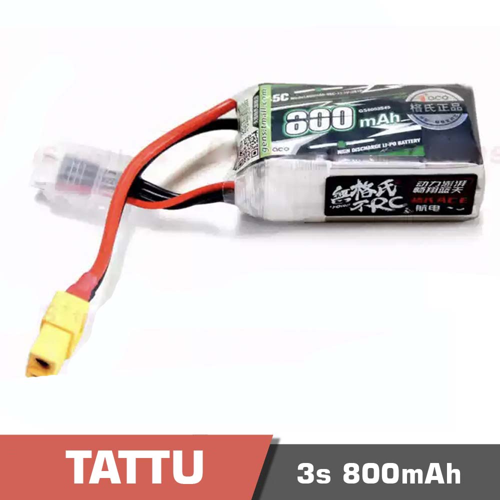 3s-800-45c-xt60.jpg Battery Lipo 3s 800mAh 45C Tattu XT60 Connector - Image 1