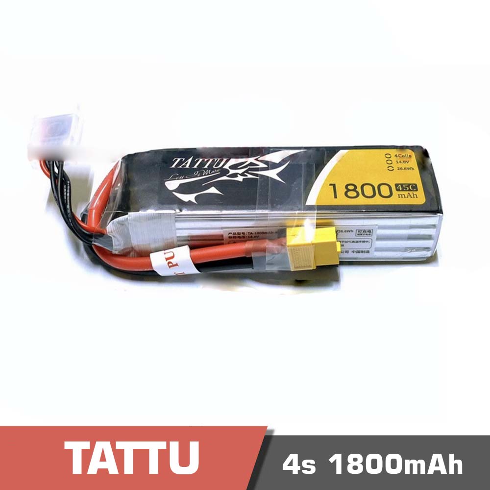 4s-1800-45c.jpg Battery Lipo 4s 1800mAh 45C Tattu for FPV Drone - Image 1