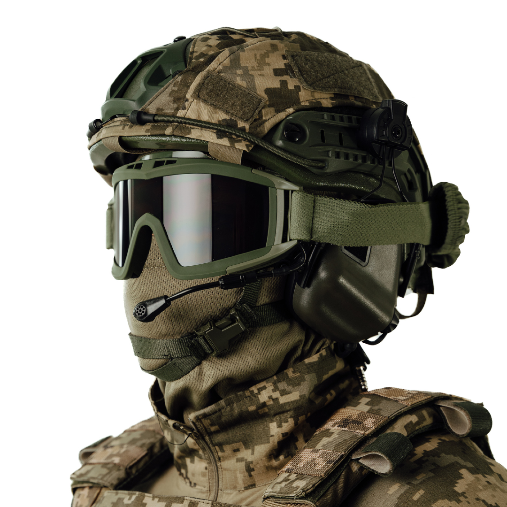 558-1700x1700-1.png Set: FAST NIJ IIIA helmet + M32H active headphones + pixel cover + balaclava + tactical goggles. Color: olive-pixel - Image 1