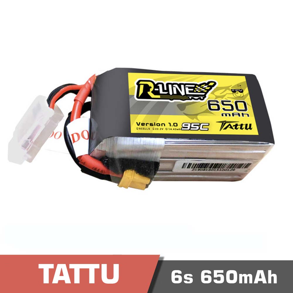 650-6s-95C-rline.jpg Battery Lipo 6s 650mAh 95C Tattu R-Line - Image 1