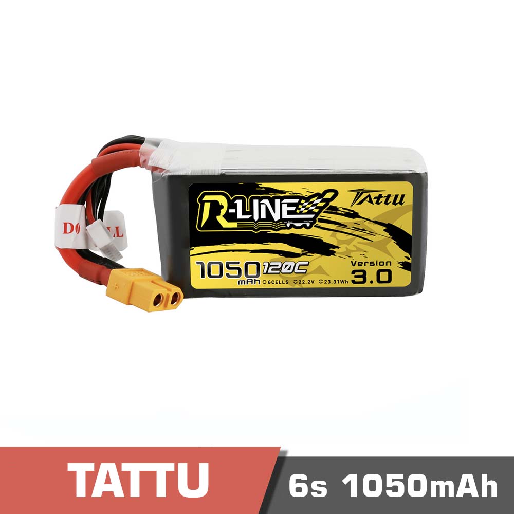 6s-1050-120C-rline3.jpg Battery Lipo 6s 1050mAh 120C Tattu R-Line 3.0 - Image 1