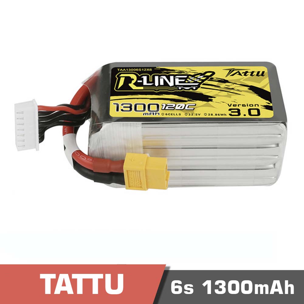 6s-1300-120C-rline3.jpg Battery Lipo 6s 1300mAh 120C Tattu R-Line 3.0 - Image 1
