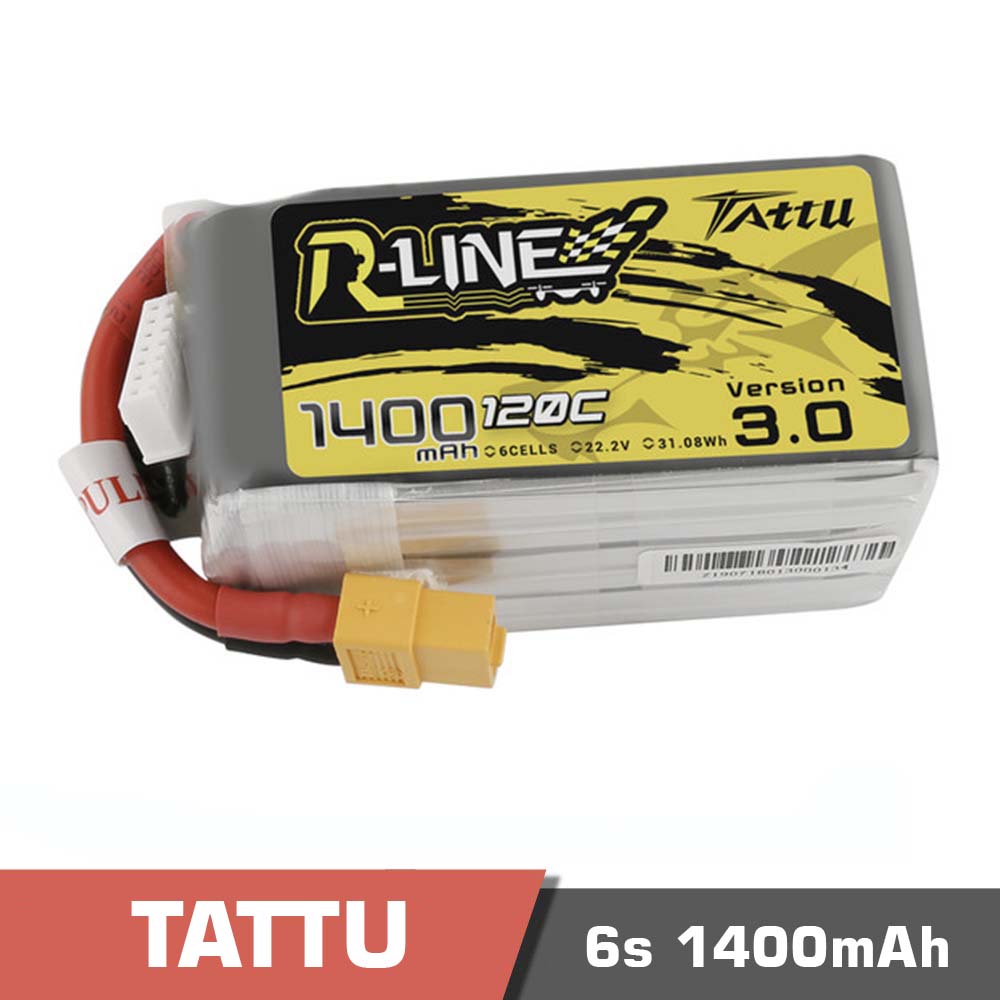 6s-1400-120C-rline3.jpg Battery Lipo 6s 1400mAh 120C Tattu R-Line 3.0 - Image 1