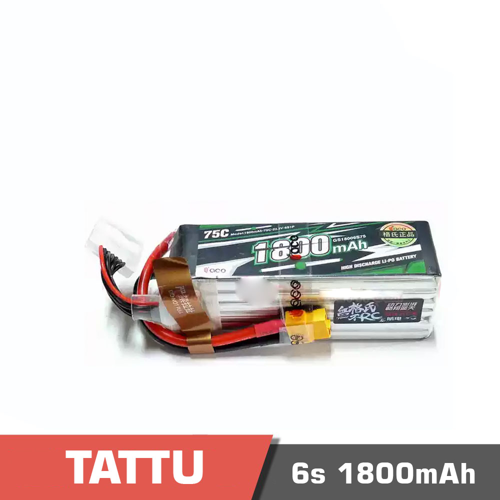 6s-1800-75C-xt60.jpg Battery Lipo 6s 1800mAh 75C Tattu - Image 1