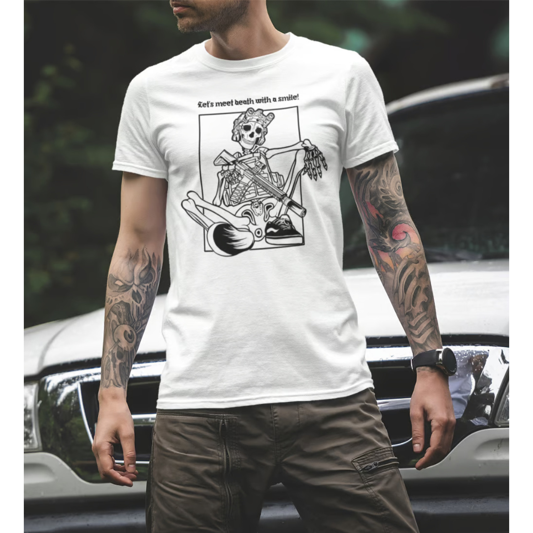 futbolka-we-feel-lets-meet-death-with-a-smile-bilyy-1-1700x1700-1.jpg T-shirt We Feel Let`s meet death with a smile White - Image 1