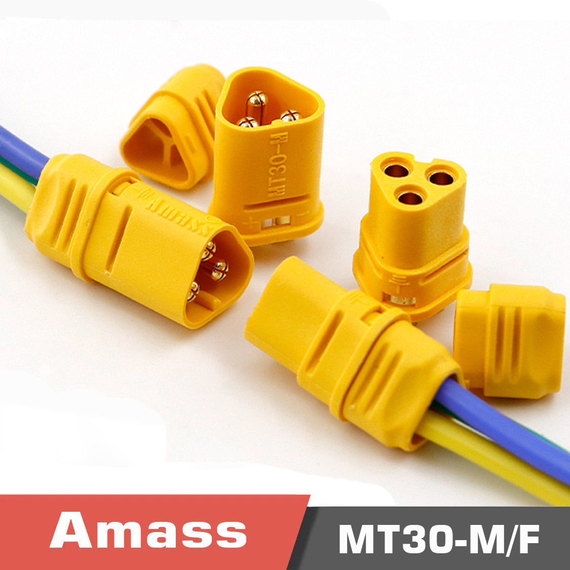 main1.jpg Amass MT30 3-core plug cable 3pin motor cable model aircraft lithium battery connector pack of 5 pieces - Image 1